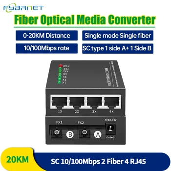 1 buc 10/100M 2 Porturi de Fibre 4 Port RJ45 fibre media Converter 1310nm/1550nm Singur Modul simplex 20km SC Fibra Optică schimb