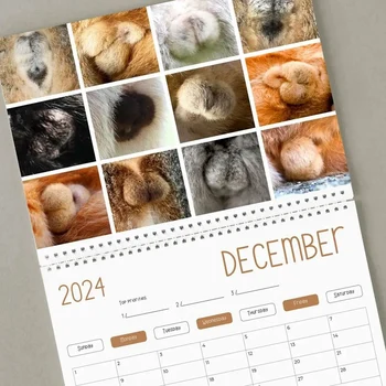1 BUC Amuzant Pisica la Calendar - Cadou Amuzant - Pisici Fese Calendar 2024 Hârtie de Lux Cadouri Pisica - Pisica Testicule - Elefant Alb