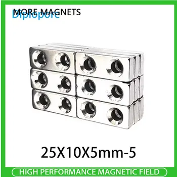 10/20/30/50/100/200 buc 25*10*5-5 Super-Magneții Neodim gaură Conică 5mm Bloc Magnet Permanent 25x10x5-5mm Puternic