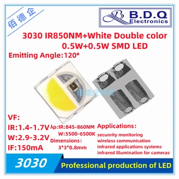 100buc 3030 120° de grade IR 850NM și Alb culoare Dublă 0.5 W LED-uri SMD