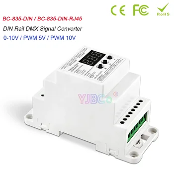 12V-24V Șină DIN 5 canale RGBW/CW DMX512 LED Controller DMX512/1990 semnal 0-10V semnal/PWM 5V,PWM 10V semnal DMX Converter