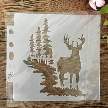 14x13cm Crăciun Cerb Pădure DIY Stratificare Sabloane Pictura Album de Colorat Relief Album Decorative Șablon