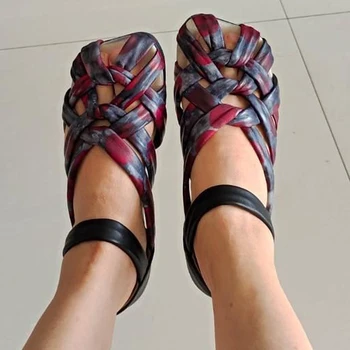 1cm Etnice 2023 Femei Sandale Piele naturala Papuci de Moda Apartamente de Designer de Vară Cârlig de o Eleganță Autentică de Imprimare Pantofi Loafer