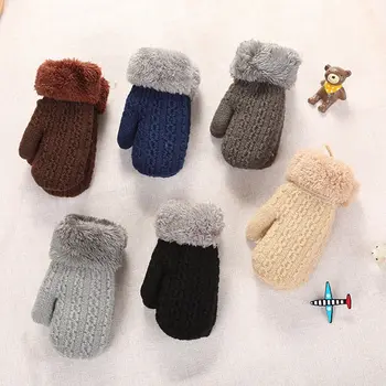 1Pair Copii Mănuși Tricotate din Lână Plus Mănuși de Catifea Dublu strat Gros Agățat de Gât de Iarna, Manusi Copii Pentru a Păstra Cald în aer liber