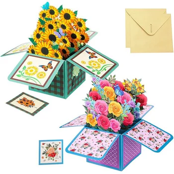 2 Buc de Floarea-soarelui Floarea -Up de Carduri Pentru Ziua Mamei 3D Buchet Plic Pentru Ziua mamei Mama Cadouri