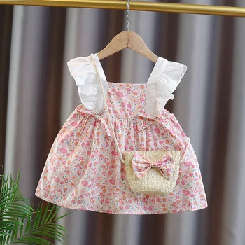 2 buc/SetGirl e suspensor rochie de vara baby girl dress versiunea coreeană pentru copii rochie de bumbac gratuit geantă de umăr