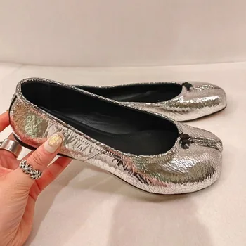 2023 Argint Crackle Tabi Apartamente Pantofi Slip-on Metalic Divizat in Picioare de Balerină Femei de Lux, Femei de Designer de Brand Casual, Pantofi Plat