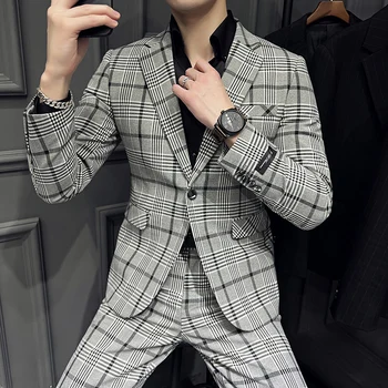 2023 Bărbați Gentleman englez-coreean Versiunea Slim Stil Britanic de Afaceri Tot de Moda de Nuntă Hosting Casual Sacou Carouri
