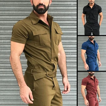 2023 Bărbați Salopete Casual Streetwear Buzunar Culoare Solidă Maneca Scurta+Pantaloni Salopeta de Moda de petrecere a timpului Liber locul de Muncă de Bază Pantaloni