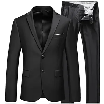 2023 Oameni de Afaceri de Moda de Înaltă Calitate Domn Negru 2 Bucata Costum Set / Sacouri Sacou Haina Pantaloni Pantaloni Clasice