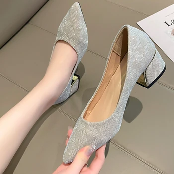 2023 Primăvara și Toamna Moda Slip-on Culoare Solidă Superficial Gura Subliniat Deget de la picior Pătrat Rădăcină Confortabile Pantofi pentru Femei
