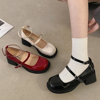 2023 Primăvară Pantofi Mary Jane pentru Femei de Moda Curea Glezna Lady Pantofi Pompe Rotund Toe Rochie Lady Pantofi cu Toc