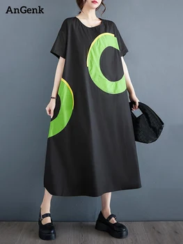 2023 Vara Noi În Negru Vintage Mozaic Rochii Pentru Femei Maneci Scurte Largi Casual Rochie Lungă, Halat De Moda Elegant De Îmbrăcăminte