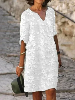 2023 Vara Supradimensionat Lenjerie de pat din Bumbac pentru Femei Negru Rochie V-gât adânc O-linie Elegant Rochii de Moda Trendy Casual, Lejere Haine pentru Femei