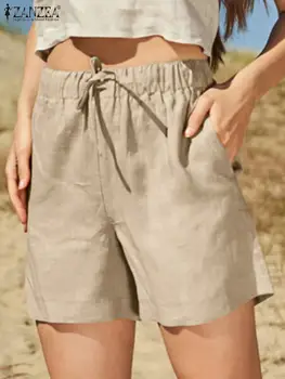 2023 ZANZEA de Vară de Moda Dantelă-Up Pantaloni Femei Elegante, pantaloni Scurți de Plajă Feminin Casual Genunchi Lungime Pantaloni Vintage Palazzo Supradimensionate