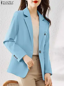 2023 ZANZEA Femeie coreeană de Moda OL Munca Sacou de Toamna Elegant Butonul de Haine cu Maneci Lungi Rever Gât Jachete de Epocă Solid Uza