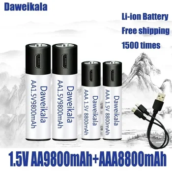 2024New modele USB Reîncărcabilă baterie AA 9800mAh/AAA 8800mAh li-ion baterii pentru jucarii ceas MP3 player termometru+ Cablu