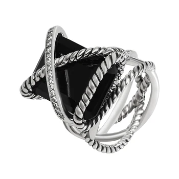 20mm*15mm Dreptunghiulară de Cristal Clar Imitatie de Onix Negru Inel de Moda Chic Twist Design Alb Inel Placat cu Aur de Bijuterii pentru Femei