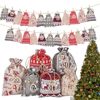 24 de Zile Numărătoarea inversă de Crăciun Advent Calendar Bomboane Sac Reutilizabil DIY Cordon Cadou Saci de Pânză groasă de sac pentru Copii Adulți Advent Calendar