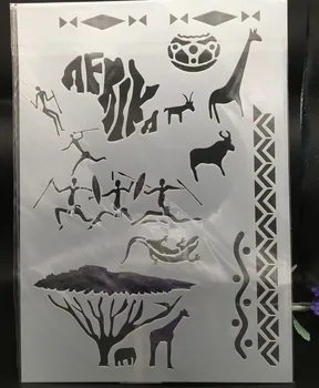 29*21cm A4 Salbatice Africa Animale DIY Stratificare Sabloane Pictura pe Perete Album de Colorat Relief Album Decorative Șablon Carte