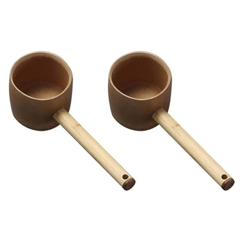 2X Bambus Apă Polonic de Ceai Lingura de Apa de Baie Dipper Polonic Saună Polonic Pentru Grădină de Bucătărie