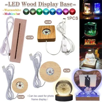 3D Cristale de Sticla Rasina de Arta Afișare de Bază USB Alimentat Pătrat de Lumină Bază de Lemn Rotund de Lumina Baza Dreptunghi Lumini LED-uri de Afișare de Rășină