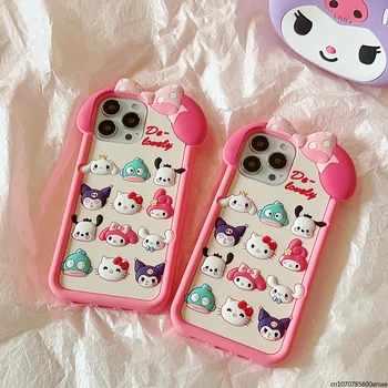 3D Stereoscopic Sanrio Hello Kitty Telefon Caz pentru IPhone 15 14 13 12 11 Pro Max Silicon Moale Înapoi Anti-Coperta Fata Cadou