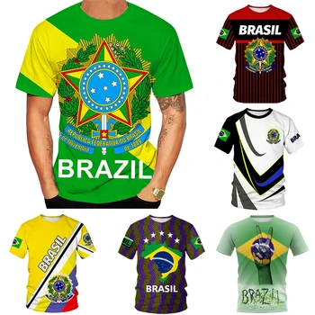 3D T Camasa Pentru Barbati Brazilia Emblemă Națională de Moda de Stradă Gratuit Imprimate Gât Rotund Maneca Scurta Top Y2k Casual de Îmbrăcăminte pentru Bărbați Tees