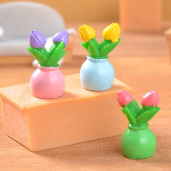 3Pcs 1:12 casă de Păpuși în Miniatură Tulip Ghivece cu Plante de Ghiveci pentru Bonsai Model Pentru Papusa Casa Decor Accesorii Copii Pretinde Juca Jucării