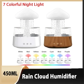 450ML Ciuperci Nor de Ploaie Umidificator de Aer Colorate Lumina de Noapte Hidrateaza Pielea Calma Truda pentru Prieteni, Familie, Cadouri pentru Casa