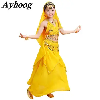 4BUC/set Fete de la Bollywood, Dans Costum de Dans Arab Haine Pentru Copii Sari Indian Sifon Tinuta de Halloween Performanță Îmbrăcăminte