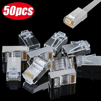 50-1buc Cat5e Cat6 Conector Adaptor Modular Prize Cablu Ethernet RJ45 se Alăture Extensia Converter Aur Ethernet Capete Placate cu