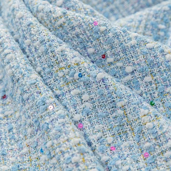 50x145cm Culoare Albastru Fir de bumbac Vopsit Împletite Paiete Material Tweed Pentru Femei Jacheta de Toamna Costume Rochie Haina Geantă de mână DIY Pânză de Cusut