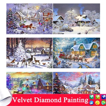 5D DIY Full Diamond Tablou Cu Rama Peisaj de Iarnă Zăpadă Casa Pentru Adulți Copii Decoruri de Perete obiecte de Artizanat Crăciun art AA253