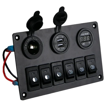 6 Gasca Panou Comutator cu 12V-24V LED-uri Voltmetru Digital Dual USB Încărcător de Priza pentru RULOTĂ Camion cu Barca SUV