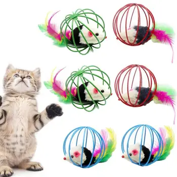 6Pcs Amuzant în Cuști Mouse-ul Jucărie Minge Cușcă Jucării Pentru animale de Companie Pisica Noutate Jucărie Animal de casă Supplies Interactive Jucărie Pisica Mouse-ul Jucărie Culori Aleatorii
