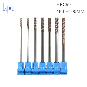 7PCS SET HRC50 D3 4 5 6*L100mm 4 Fluiere extra lungi Carbură de Tungsten pătrat plat End Mill Set CNC Instrument de freze de mașină