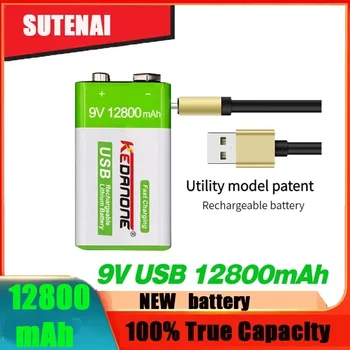 9V Baterie Reîncărcabilă 12800mAh 6F22 Micro USB 9v Li-ion, Baterii cu Litiu pentru Multimetru Microfon cu Control de la Distanță Jucărie KTV