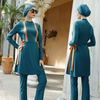 Acoperire completă Islamic Plaja Costume pentru Femei costume de Baie Musulman Modest Mâneci Lungi Burkinis 3pices cu Hijab 2023 Costume de baie Costum de Baie
