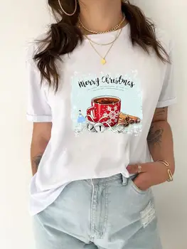 Acuarelă Minunat Grafic T Shirt de Imprimare Femei Vacanță T-shirt de Sus de Îmbrăcăminte de Moda de Anul Nou Crăciun Femei Maneci Scurte Tee