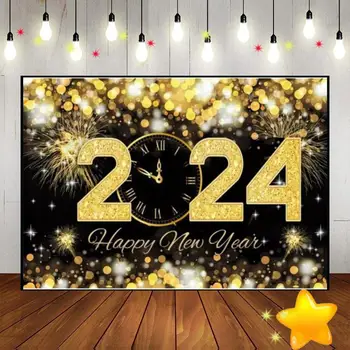 An Nou Fericit 2024 Personalizate Ziua De Nastere Fundal De Fundal Orașului Noapte Copil De Dus Ceas Șampanie Petrecere Foto Banner Șemineu Vin