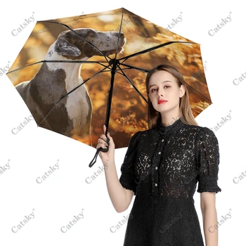 Animale Great Dane Umbrela De Ploaie Femei 3-Pliere Complet Automată Umbrelă De Protecție Solară În Aer Liber Instrument De Călătorie Parapluie