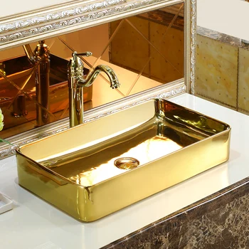 Aur blat basin chiuvetă chiuvetă Ceramică artă bazinul acasă rotunde Aur chiuveta blat