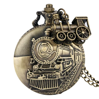 Bronz Ceas de Buzunar pentru Bărbați Clasice Trenul Caz Ceas de Utilitate Subțire Lanț Colier Pandantiv Accesoriu Cadou relogio de bolso