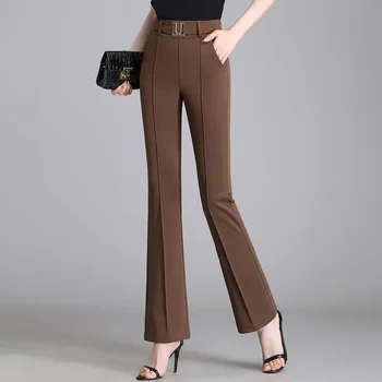 Buzunar Mozaic de Culoare Solidă Flare Pantaloni Talie Elastic Temperament Moda Casual, Office Lady Simplitate Îmbrăcăminte pentru Femei LJ104
