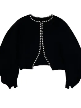 Cardigan jacheta scurtă gât rotund vrac versiune de culoare pură bubble sleeve design cald și confortabil 2023 iarna noi 1120
