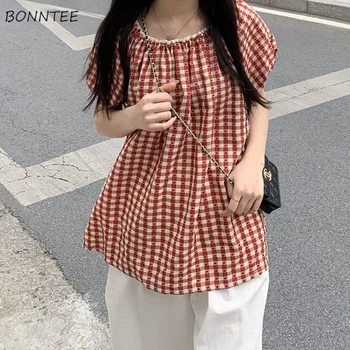 Carouri Bluze Femei Prerie Chic De Vara Kawaii Shirring Casual De Vacanta Coreeană Stil Manșon De Puf Confort Colaj Harajuku Topuri