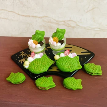 Casă De Păpuși În Miniatură Alimente Matcha Snapper Cu Înghețată Mini Simulare Tort Alimente Juca Jucărie Pentru Papusa Accesorii De Bucatarie