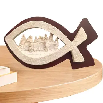 Cina Cea De Taină De Sus De Masă Decor Rășină Și Lemn În Formă De Pește Religioase Ornamente Religioase Ornamente Ornamente De Crăciun Durabil