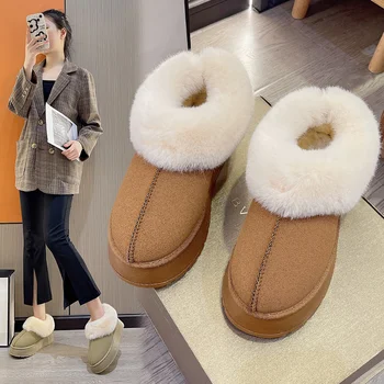 Cizme de iarna pentru Femei doamne Scăzut Pantofi Cizme Rotund Toe-Femei Australia Toc Plat 2023 Glezna Zăpadă Cauciuc Solid Dantela-Up Roma Tesatura